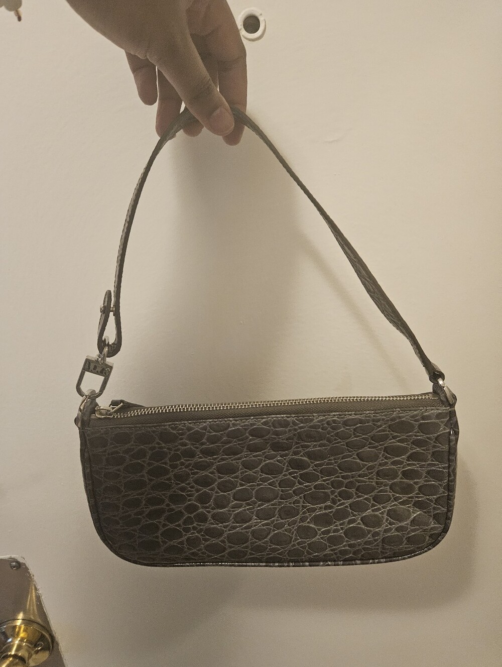 By FAR Classic RACHEL Grey Croc-Embossed Leather Shoulder Bag